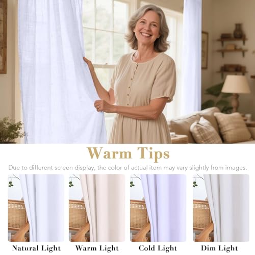 Elegant Natural Linen Blended Energy Efficient Light Filtering Linen Semi Sheer Textured Curtains (52"W x 45"L (Pack of 2) / Bright White)