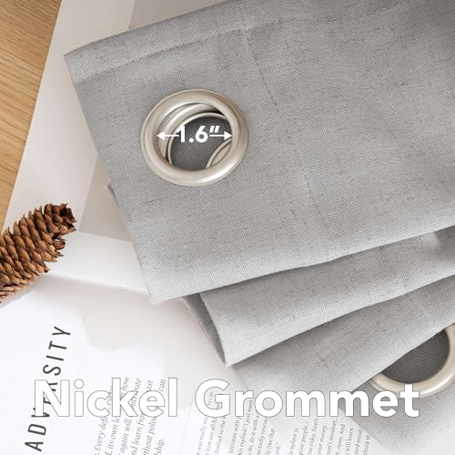 Nickel Grommet Natural Linen Semi Sheer Blended Airy Curtains for Living Room Home Decor Soft Rich Material Light Filtering Bedroom Drape Panels (52"W x 84"L (Pack of 2) / Dove)