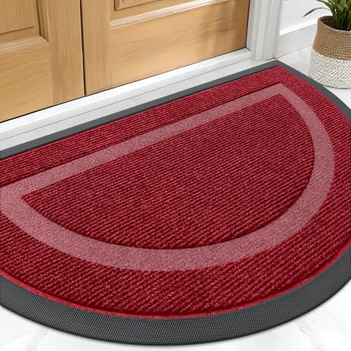 Half Circle Front Door Mat Outside 29.5x17 All (Wine Red / 29.5" x 17")
