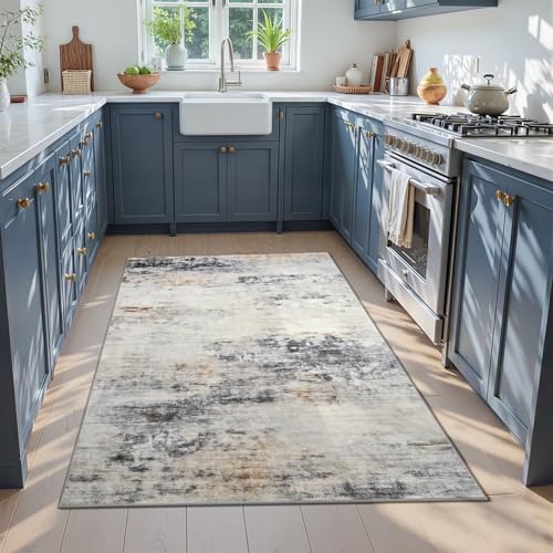 4x6 Washable Non Slip Area Rugs for Bedroom Living Room (Grey / Brown / 4' x 6' (Rectangular))