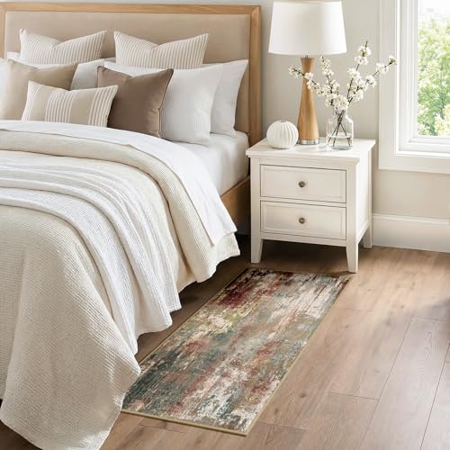 Washable 2'x5' Abstract Area Rug for Living Room Rustic Brown (Rust Red/Green/Blue/Multi / 2' x 5' (Rectangular))