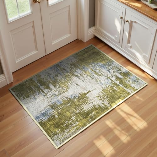 Entrance Rugs Indoor 2x3 Green Entry Rug Washable Abstract Small Area Rug Non (Green / 2' x 3' (Rectangular))