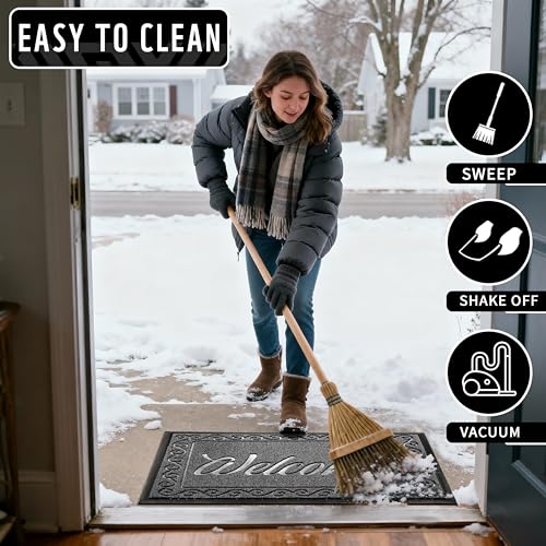 Welcome Mat Outdoor Indoor (Grey / 36x24 Inch)