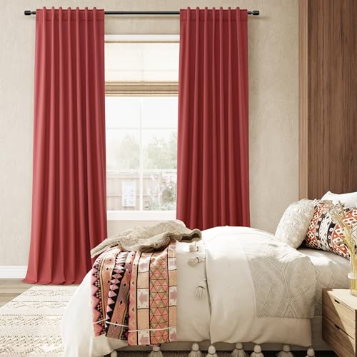 Red 100% Blackout Linen Curtains 84 Inch Length 2 Panels Set for Living Room Bedroom Back Tab (Red / 52"W x 84"L (Pack of 2))