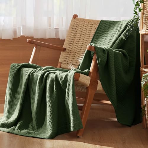 100% Cotton Muslin Blanket Queen Size for Bed (01 - Green / Queen (90" X 90"))