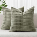 Corduroy Decorative Throw Pillow Covers 18x18 Light Olive Pack of 2 (Light Olive Green / 18" x 18" (Pack of 2))