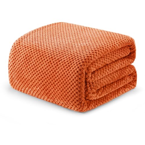Soft Waffle Fleece Bed Blanket Queen Size (Burnt Orange / 90x90 in)