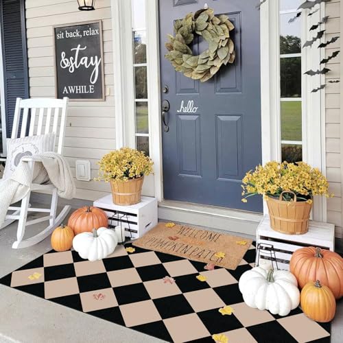 Black Tan Checkered Entry Rug (Diamond - Black / Tan / 3' x 5' (Rectangular))