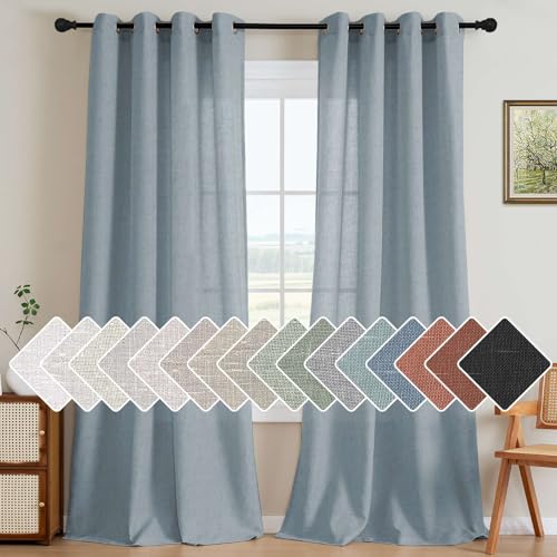 Linen Curtains Home Decorative Nickel Grommet Curtains Privacy Added Energy Saving Light Filtering Window Treatments Draperies for Bedroom (52"W x 96"L (Pack of 2) / Stone Blue)