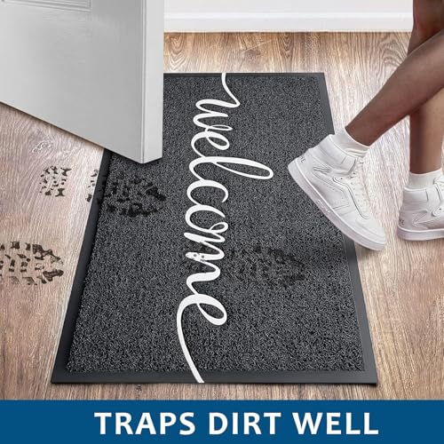 Door Mat 2 Pack Outside Inside Welcome Doormat 30"x17.5" Durable Floor Mat Non Slip Rug Ultra Absorb Mud Easy Clean Front Doormat for Garage (2'6" x 1'6" / 2pack Welcome)