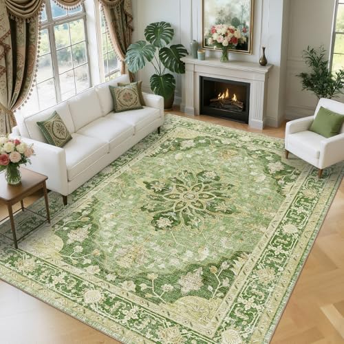 Washable Area Rug (Green/Yellow / 9' x 12' (Rectangular))