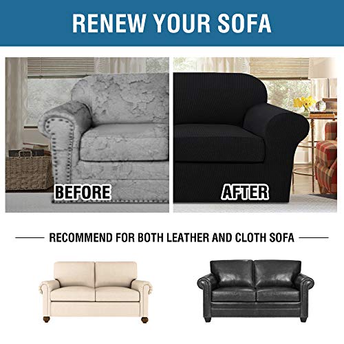 3 Piece Stretch Sofa Covers for 2 Cushion Loveseat Couch Covers for Living Room Furniture Cover (Medium / Black)