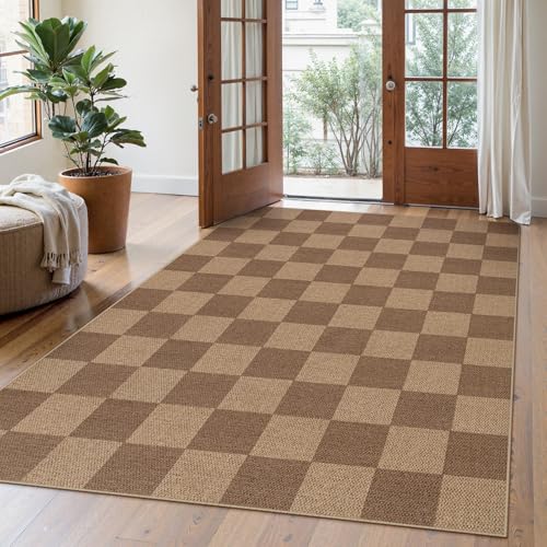 Checkered Easy Jute Living Room Rug (5' x 7' (Rectangular) / Nature/Checkerboard -1)