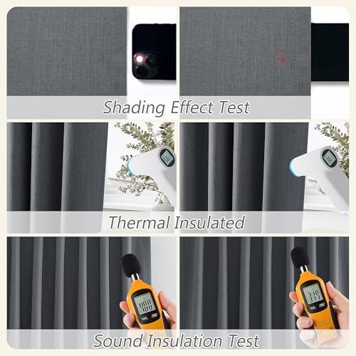 100% Blackout Curtains 84 Inch Length 2 Panels Set for Living Room Bedroom Back Tab Thermal Insulated Black Out Linen Drapes Room Darkening Blazer Grey (Blazer Grey / 52"W x 84"L (Pack of 2))