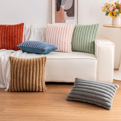 Pack of 2 Faux Fur Christmas Throw Pillow Covers 22x22 Inch (Blue / 22" x 22" (Pack of 2))