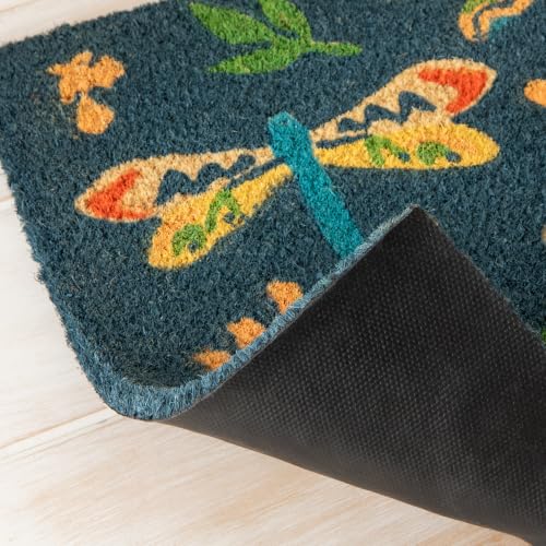 Dragonfly Natural Coconut Fiber Printed Doormat Vinyl Backed (Dragonfly / 1'6" x 2'6" (Rectangular))