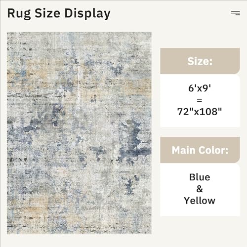 Abstract Area Rug 6x9 for Living Room Washable Rugs Blue (Blue/Yellow / 6' x 9' (Rectangular))