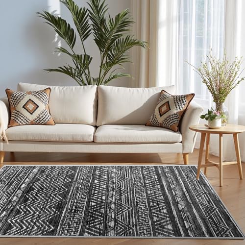 3x5 Area Rug Washable Moroccan (Charcoal Gray / 3' x 5')