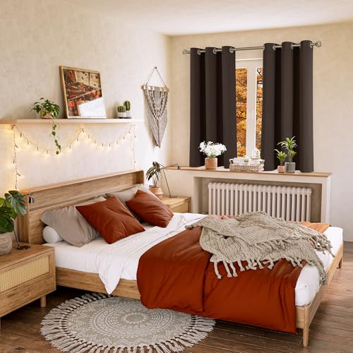 Brown Blackout Curtains for Bedroom 63 Inch Long (Brown / 42"W x 63"L (Pack of 2))