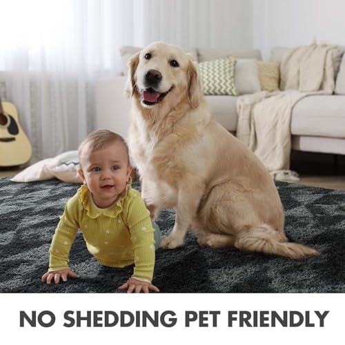 9x12 Ft Extra Large Shag Rugs for Bedroom Living Room for Men Boys (Fb Black Grey 5sm06 / 9' X 12' (Rectangular))