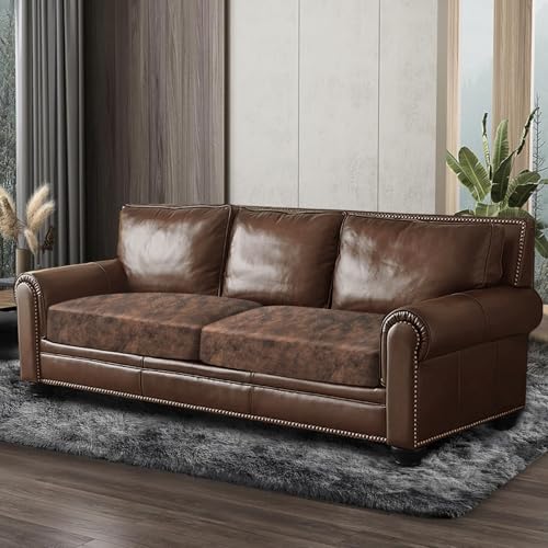 Leather Look Couch Cushion Covers Sofa Seat Slipcovers Sets Couches Furniture Protector for Sectional Armchair Loveseat Pets Kids Stretch Spandex Fabric (2 Cushion Sofa / Dark Brown)