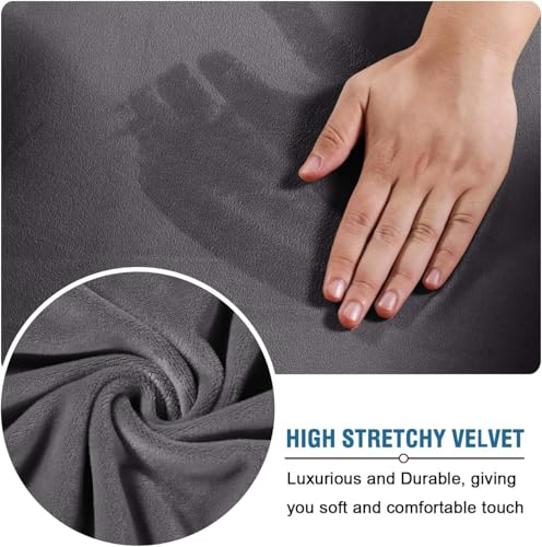 High Stretch Sofa Slipcover 4 Piece Cover Velvet Furniture Protector Form Fit Thick Velvet Extra Large Sofa Cover for 3 Cushion Couch Width Up to 97 Inch (3 Cushion Large Sofa / Grey)
