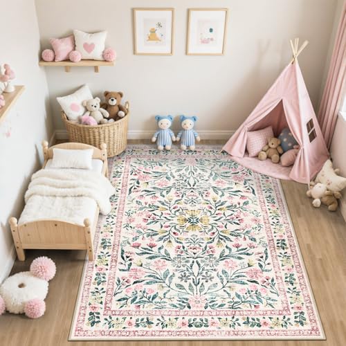 6x9 Area Rug Living Room (Pink/Green / 6' x 9' (Rectangular))