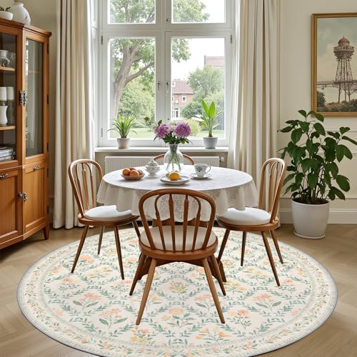 Round Area Rug Living Room (Beige/Multi / 4' (Round))