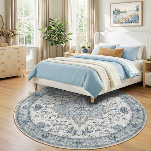 Washable Area Rug (Blue/White/Gray / 8' (Round))