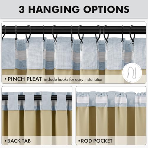 100% Blackout Linen Curtains 42 x 90 Inch Chambray Blue 2 Panels (Chambray Blue / 42"W x 90"L (Pack of 2))