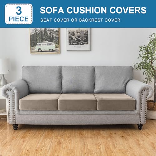 Couch Cover Stretch Velvet Sofa Cushion Cover 3 (Taupe / 3PC Seater or Backrest)