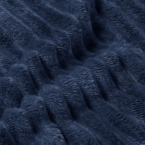 3D Ribbed Jacquard Navy Blankets Queen Size for Bed (Navy / Queen(90"x90"))