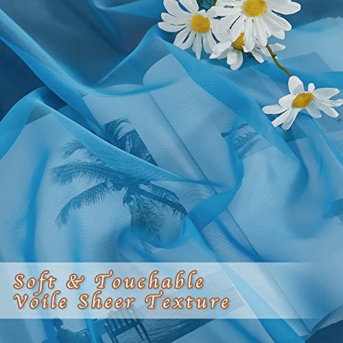 Sheer Curtains for Bedroom Windows 84 inch Length (Turquoise / 54"W x 84"L (Pack of 2))