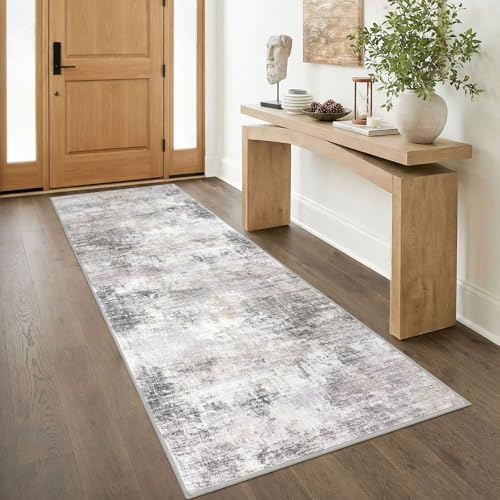 Abstract Runner Rug 3x8 Ft Washable Runners for Hallways (Ash Grey/Beige / 3' x 8' (Rectangular))