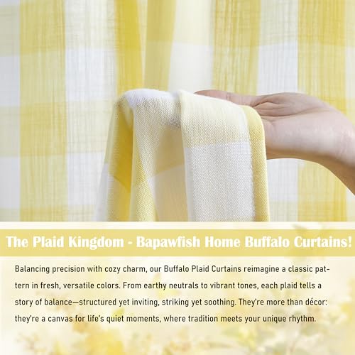 95 Inch Yellow White Buffalo Plaid Semi Sheer Curtains (Yellow/White / 52"W x 95"L (Pack of 2))