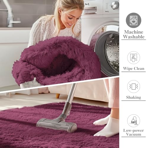5x7 Machine Washable Large Area Rugs for Living Room (5x7 Ft / Burgundy)
