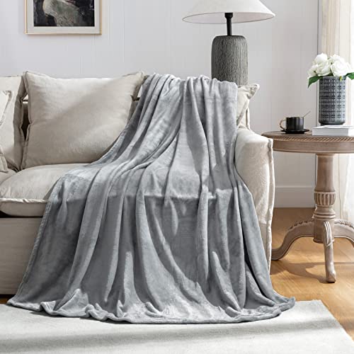 Grey Fleece Plush Throw Blanket 90"x90"for Couch Sofa Fuzzy Cozy Flannel (Grey / Queen(90"×90"))