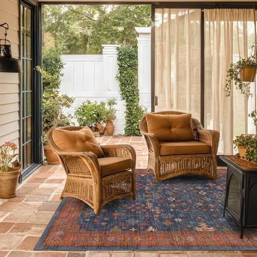Navy Blue Area Rug 5x7 Living Room Rug (5' x 7' (Rectangular) / Blue / Terracotta)