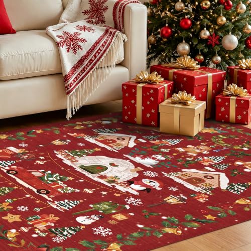 Washable Christmas Rug Runner 3x4 (3x4 / Xmas/Red)
