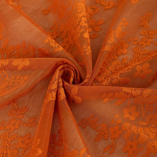Vintage Lace Curtains 63 Inch Length Burnt Orange Sheer Curtains for Living Room Bedroom 2 Panels Rod Pocket Farmhouse Terracotta Drapes for Kitchen Nursery Halloween Fall Decor 52x63 Inch (Burnt Orange / 52"W x 63"L (Pack of 2))