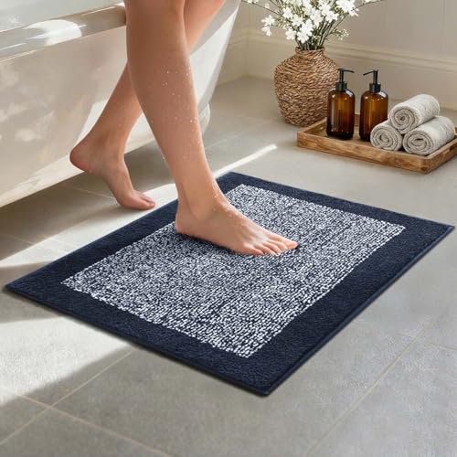 Bathroom Rugs 24x17 Non Slip Washable (Dark Blue / 1'5" x 2' (Rectangular))