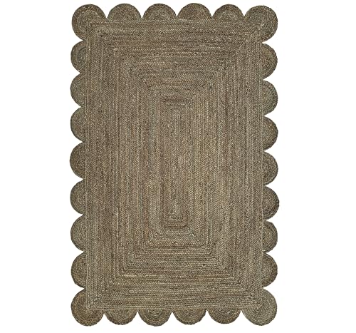 Scallop Jute Area Rug Boho Jute Rug Scalloped Coastal Rug (Dark Taupe / 5'x8' (Rectangular))
