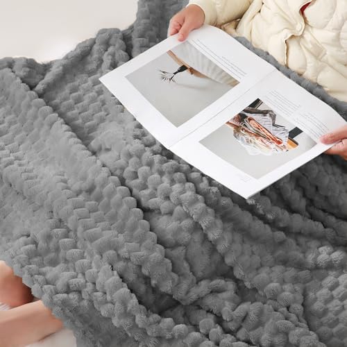 Grey Throw Blanket 50"×60" inches Fuzzy 3D Jacquard Decorative (Grey / 50"×60”)