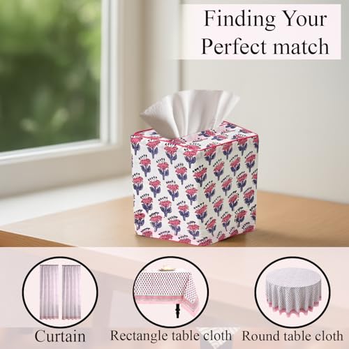 CPC Pink Sapphire Block Print Square Tissue Box Cover 100% Cotton (Pink Sapphire)