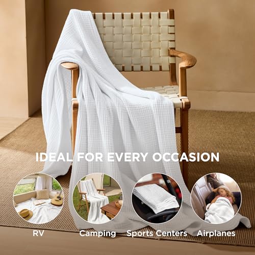 100% Cotton Muslin Blankets for Adults (04 - White / Throw XL (50" X 70"))