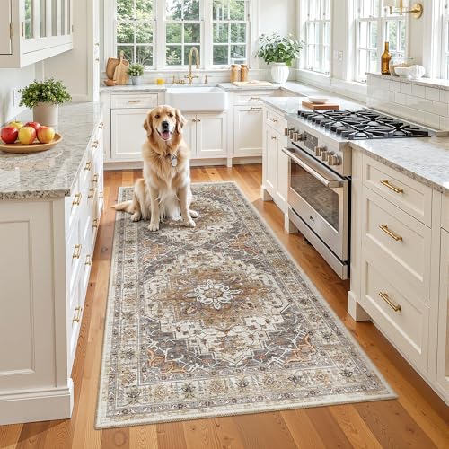 Washable Runner Rug 3x6 Runners for Hallways Non Slip (Turmeric/Grey / 3' x 6' (Runner))