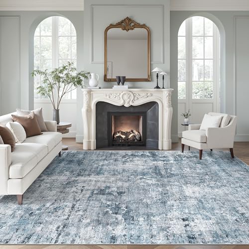 Abstract Rug 8x12 Large Living Room Area Rugs Washable Blue (Blue/Grey / 8' x 12' (Rectangular))