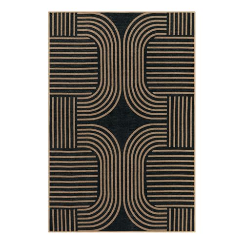 Modern Geometric Easy Jute Rug (6' x 9' (Rectangular) / Black/Nature Geometric-1)
