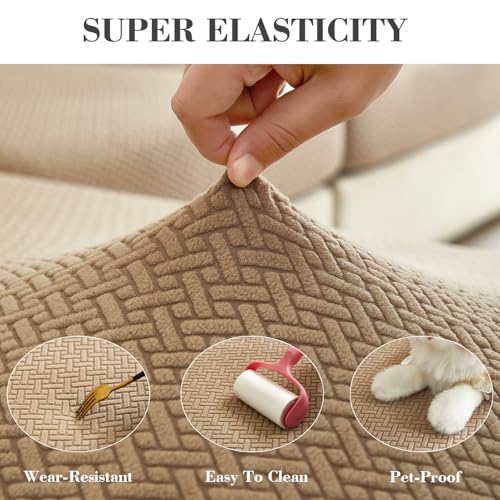 Sofa Covers Couch Covers for Sofa Pet Friendly Couch Cushion Covers Universal Sofa Covers Washable Stretch Slipcovers for Sectional Sofa (Texture Light Coffee / 3 Seats + Chaise Cover)
