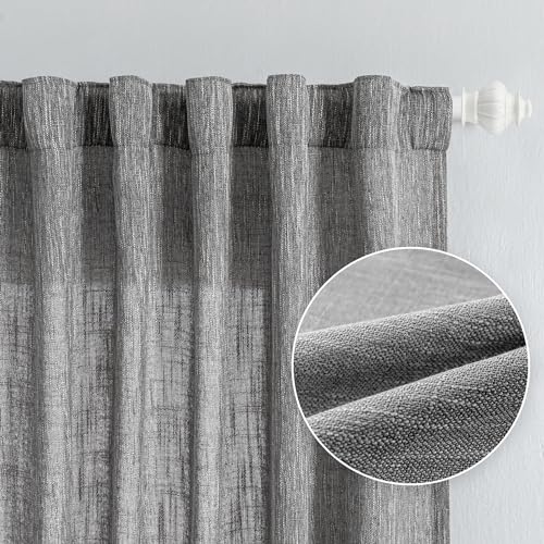 95 Inch Curtains Farmhouse Light Filtering Privacy Curtain Drapes for Patio Door Living Room (50"W x 95"L (Pack of 2) / Dark Grey)